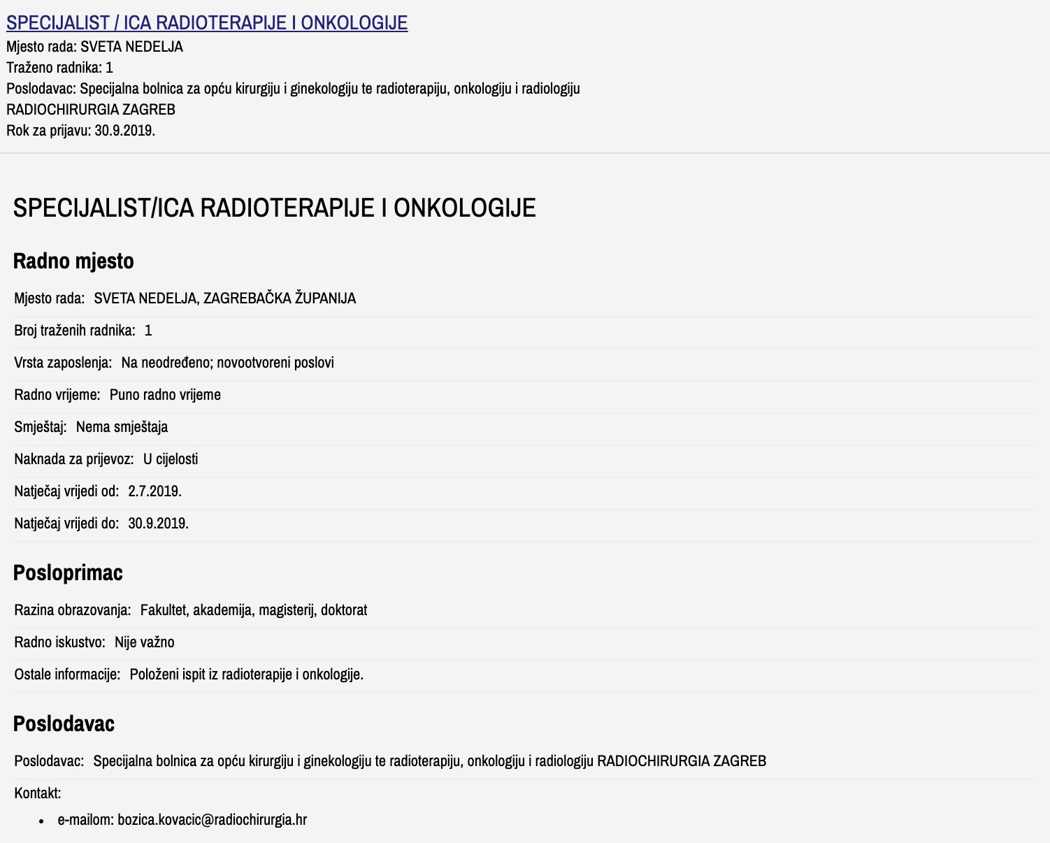 Specijalist radioterapije i onkologije